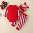 thumbnail image 4 of WIBACKER My 1st Christmas Outfits Christmas Baby Boy Outfit Baby Boy Clothes Infant Romper Red Striped Pants Hat 3Pcs 0-18 Months, 4 of 8