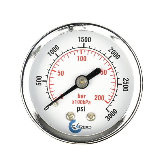 CARBO Instruments 2" Pressure Gauge, Chrome Plated Steel Case, Dry, 0-3000 psi/kPa, Back Mount 1/4" NPT