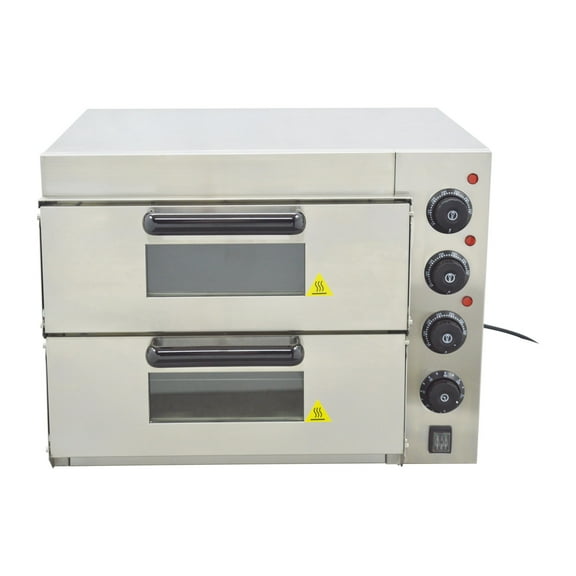 Commercial Double-Layer Pizza Electric Snack Oven Bread Machine Multi-Purpose Kitchen Oven with Timer and 3 Thermostats Stainless Steel 110V