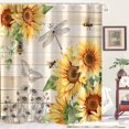 thumbnail image 3 of Sunflower Shower Curtain, Farmhouse Rustic Country Wooden Plank Yellow Bee Dragonfly Butterfly 3D Machine Washable Waterproof Fabric for Bathroom Decor Bathtub with Hooks 72x72, 3 of 6