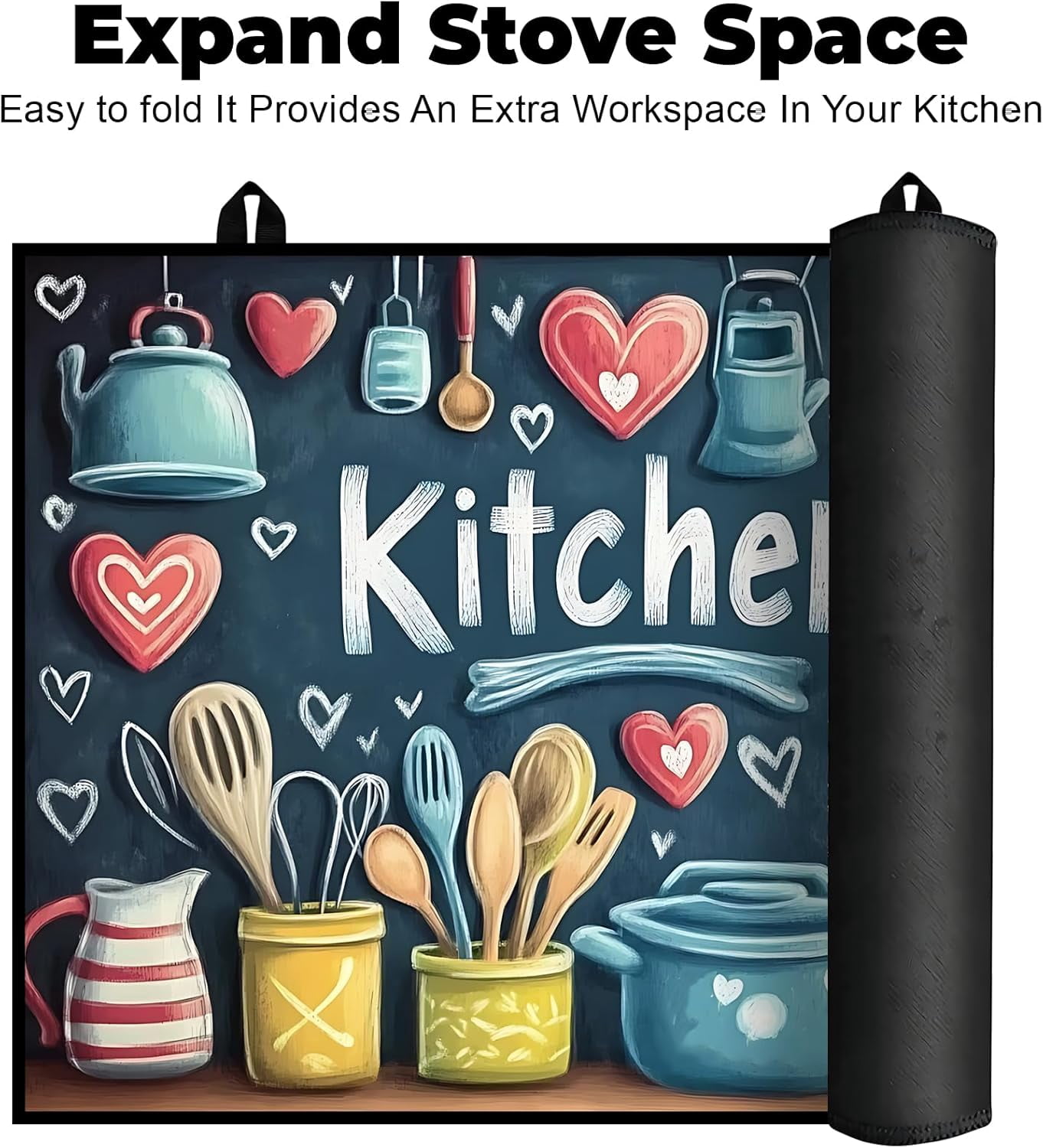 Heat-Resistant Glass Stove Top Cover with Anti-Slip Rubber Coating – Electric Stove Protector, Scratch-Resistant, Counter Space Decor Mat (Kitchen-Blue, 28.5"L x 20.5"W)