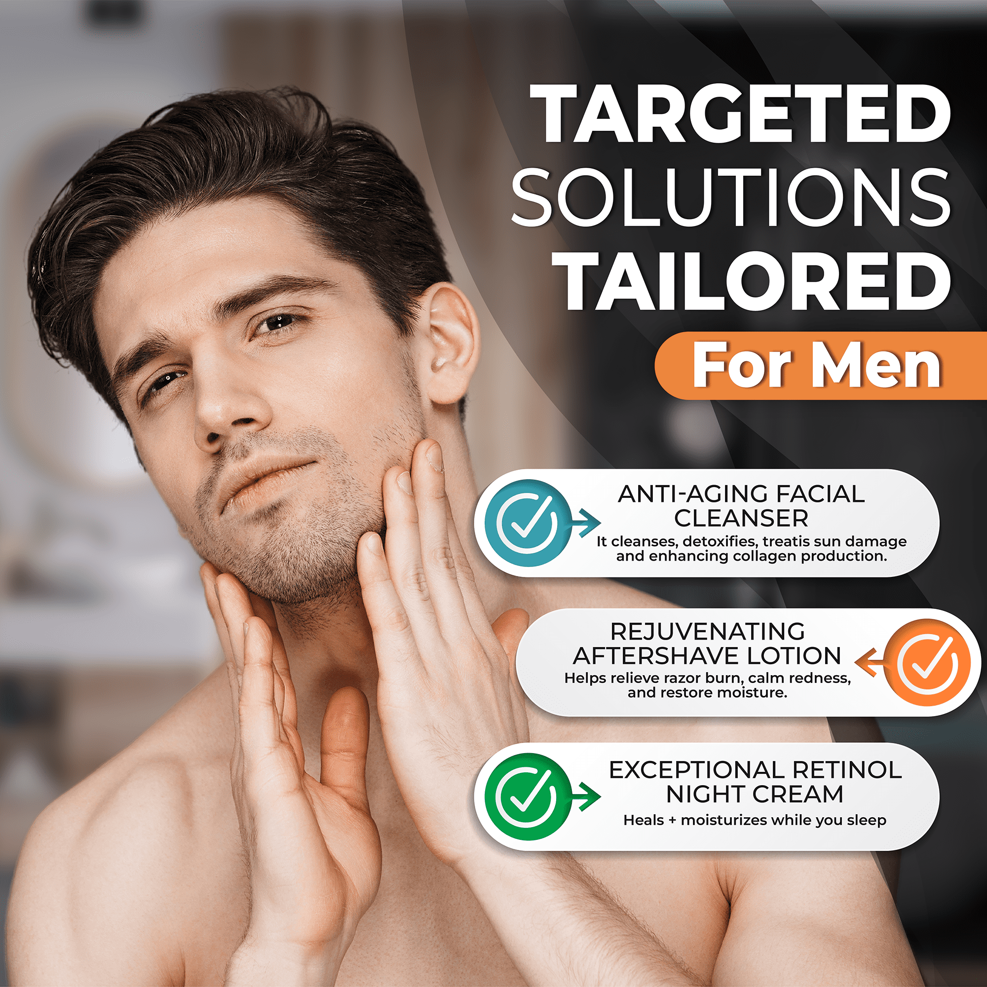 Chamuel Men All You Need 3-Piece Skin Care Set, Anti Aging Face Wash, Aftershave Lotion, and Retinol Night Cream