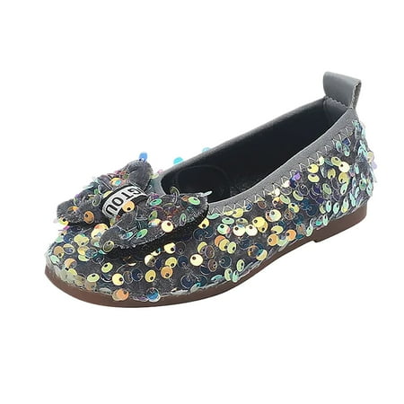 

Baby Girls Bowknot Bling Sequins Single Shoes(Color:Grey Size:10)
