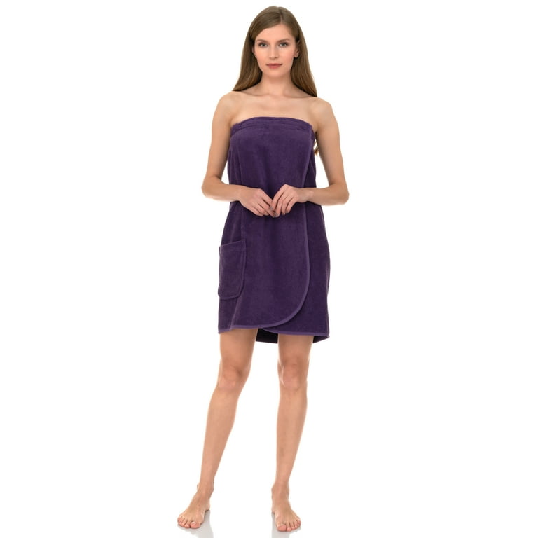 TowelSelections Women s Wrap Adjustable Cotton Terry Spa Shower Bath Gym Cover Up Small Purple Walmart