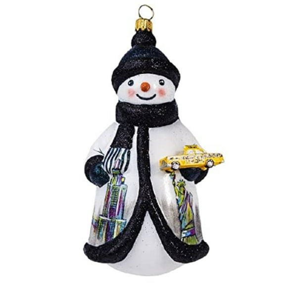 Glitterazzi New York Snowman with Taxi Cab Polish Glass Christmas Ornament