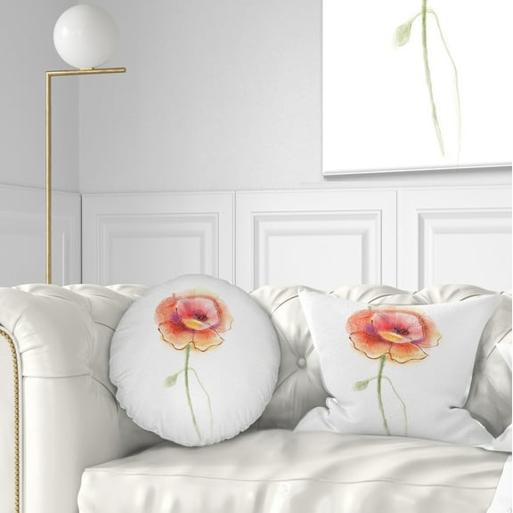 Designart Isolated Watercolor Poppy Flower - Flower Throw Pillow - 12x20