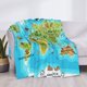 thumbnail image 3 of Fotbe World Map With Animals Landmarks Manta de Franela con Estampado, Manta Ultrasuave para Cama, Sofá, Auto, Hipoalergénica y Antibolitas-40"x30", 3 of 6