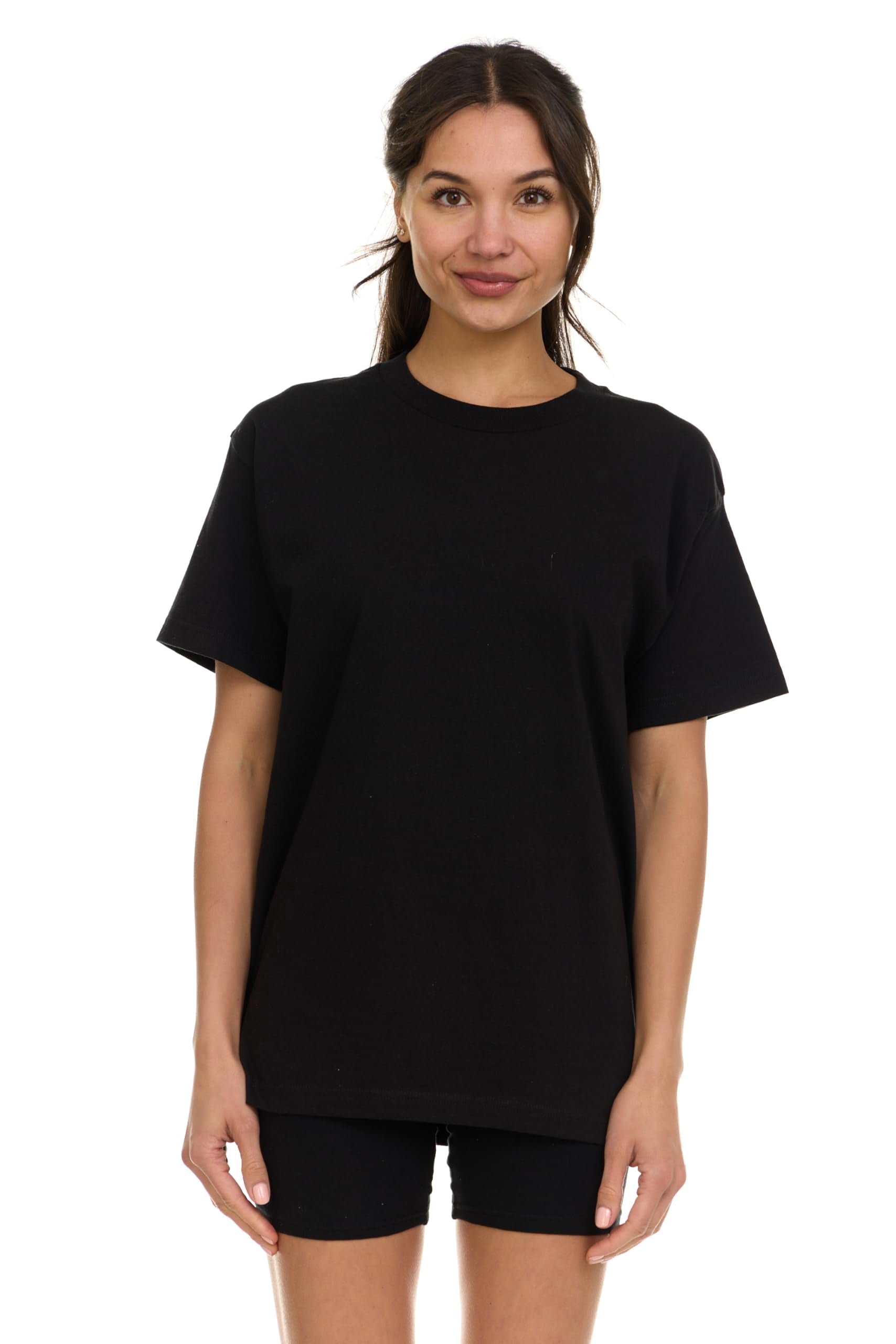 BILLIONHATS 6 Pack Womens Oversized Cotton T-Shirts, Crew Neck Short Sleeve Baggy Loose Tops Oversize Tees Color Black, Size Small