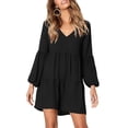 thumbnail image 3 of Womens Tunic Dress Long Sleeve V Neck Casual Loose Flowy Swing Shift Dresses Black L, 3 of 6