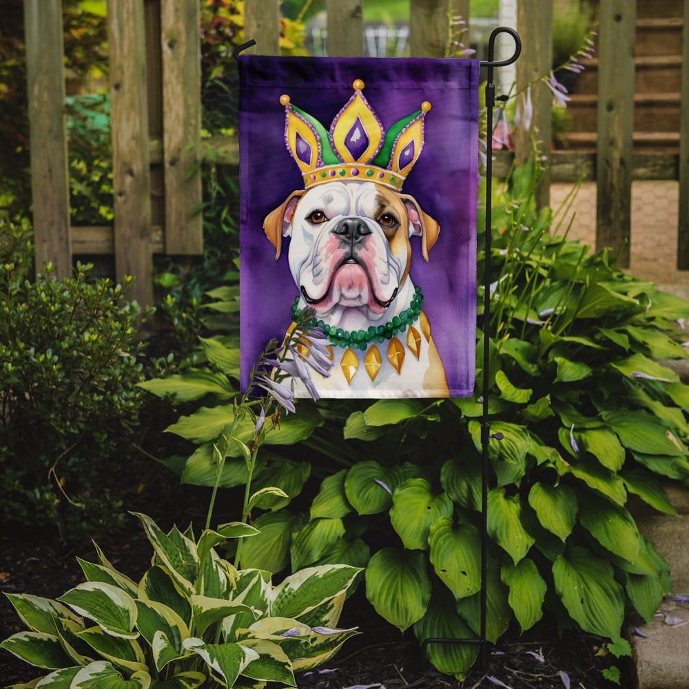 Bulldog King of Mardi Gras Garden Flag 11.25 in x 15.5 in