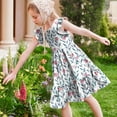 thumbnail image 2 of Juslio Dresses for Girls Knee Length Ruffle Sleeve Round Neck Casual Summer Beach A Line Dresses Pink Sundress, 2 of 8