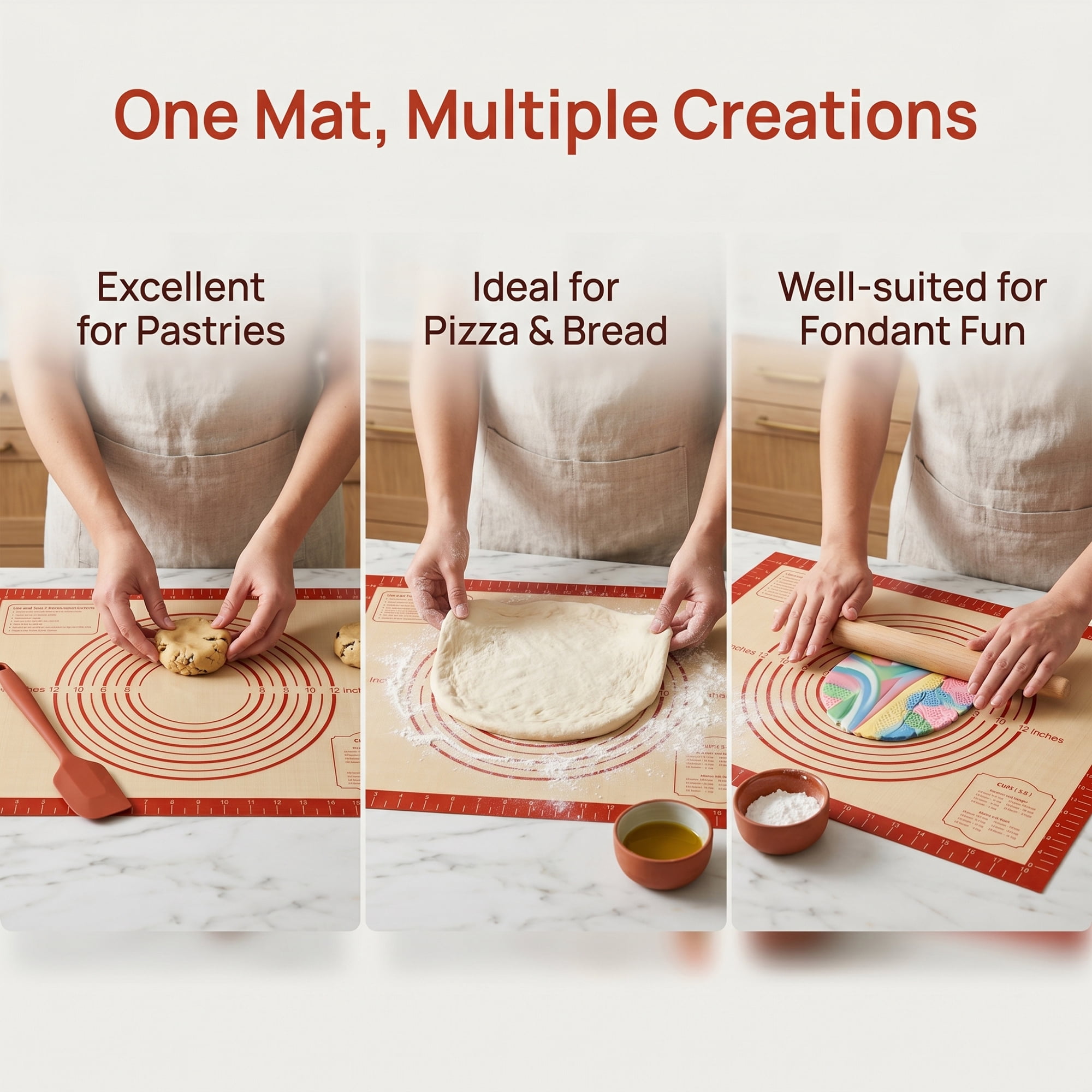 Unique Bargains Silicone Pastry Non Stick Baking Mat with Measurements Red 16"x20"
