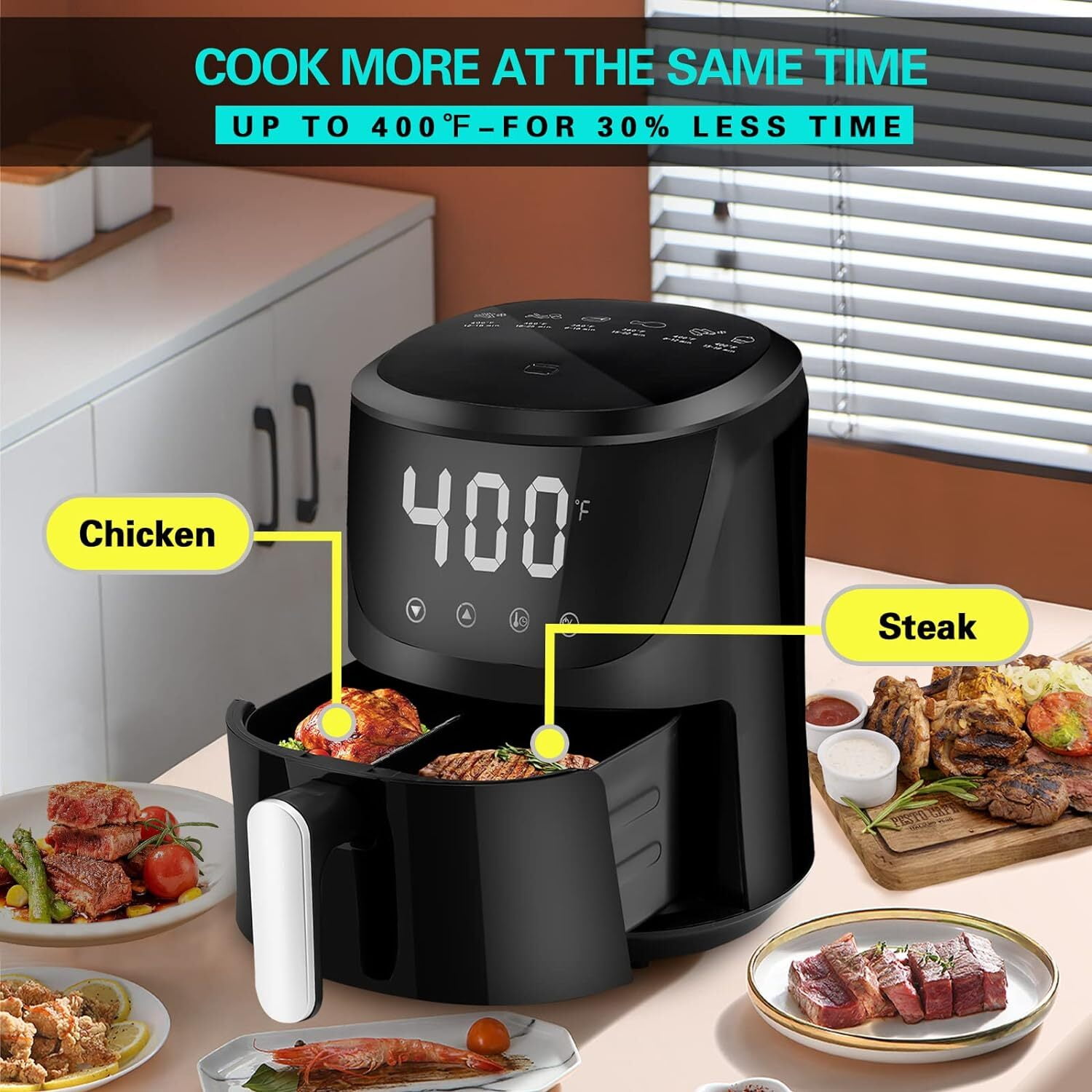 LATURE 4.2 QT Air Fryer Oven Cooker with Temperature and Time Control  Dishwasher Non-stick Basket LED Digital Touch Screen Stainless Steel Tray  CE