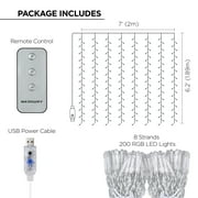 مصابيح سلسلة ستائر متتالية متعددة الألوان من Merkury Innovations، 200 قطعة، تعمل بمنفذ USB، مقاس 7 أقدام x 6.2 قدم، مع جهاز تحكم عن بعد، للاستخدام الداخلي