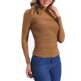 thumbnail image 4 of INSPIRAR CHIC Top de Malla para Mujer de Manga Larga Sólido con Cuello Alto y Panel Transparente con Fruncido Lateral Color Marrón, 4 of 6