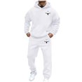 thumbnail image 3 of Men's Casual Personalized Printed Long-sleeved Hooded Sweatshirt and Sweatpants Two-piece Set, Fleece-Lined for Winter Sports and Casual Activities,White,M, 3 of 5