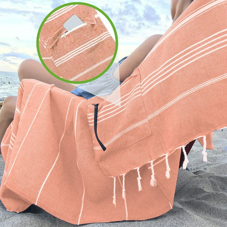Qwtwty Summer Beach Towel Wrapped Edges Zipper Pocket Bath