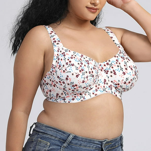 Women Full Cup Women Full Coverage Underwired With Adjustable Wide Strap  Ultrathin Everyday Soft White Printed 42D
