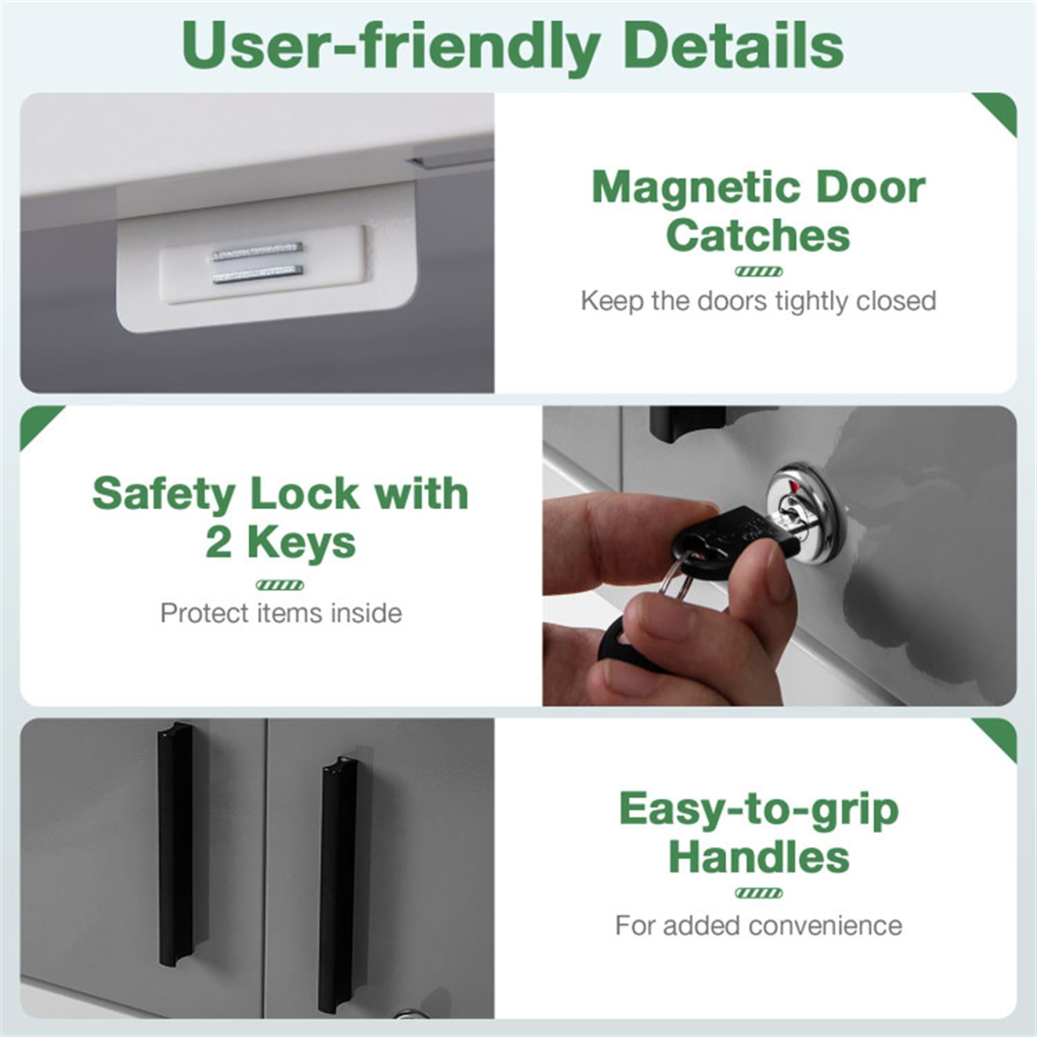 Demi Bonn Metal Wall Cabinet with Lock and 3 Adjustable Shelves, Garage Storage Cabinet, Gray