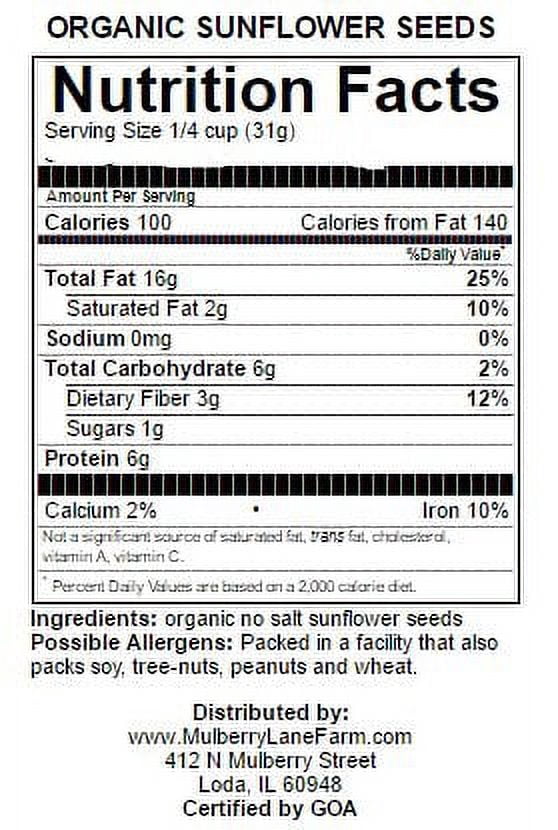 Sunflower Seeds 10 lbs (Ten Pounds) Raw Unsalted USDA Certified Organic, Bulk by Mulberry Lane Farms