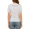 thumbnail image 3 of INSPIRE CHIC Women's Floral Blouse Peter Pan Collar Lace Trim Button Down Shirt White XS, 3 of 6