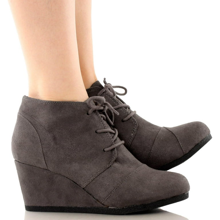 City Classified Rex Lace Up Ankle Bootie Wedge Charcoal Imsu Rex