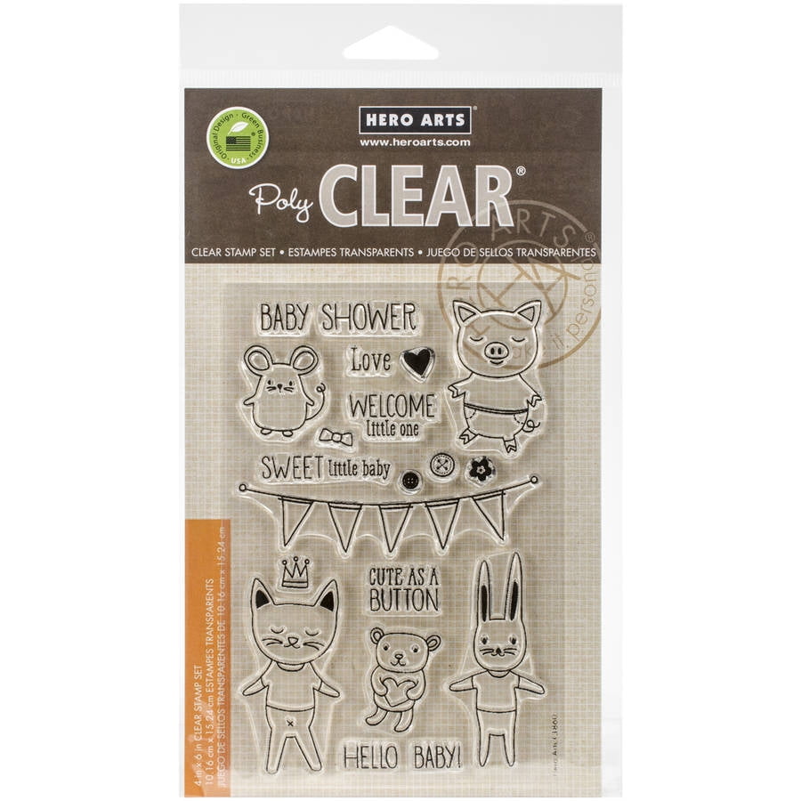 HERO ARTS POLY CLEAR 4X6 FLORISH LEAVES & FLOWER 4 STAMPS #CL518 NEW A1219 