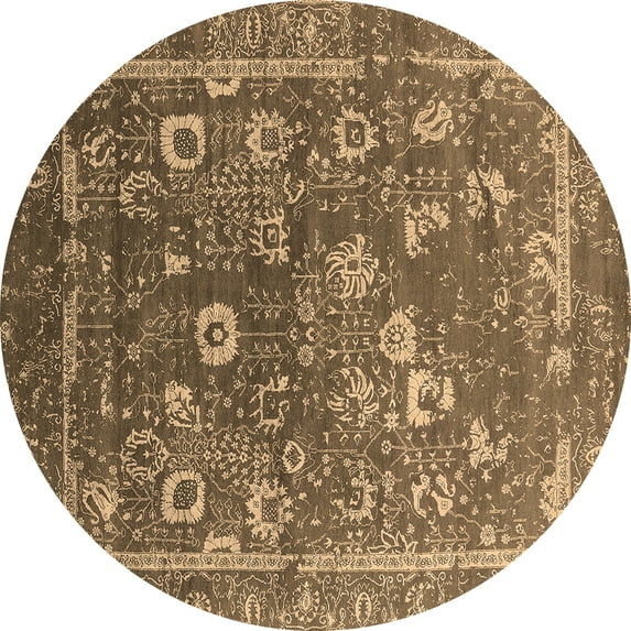 Ahgly Company Indoor Round Oriental Brown Industrial Area Rugs, 4' Round