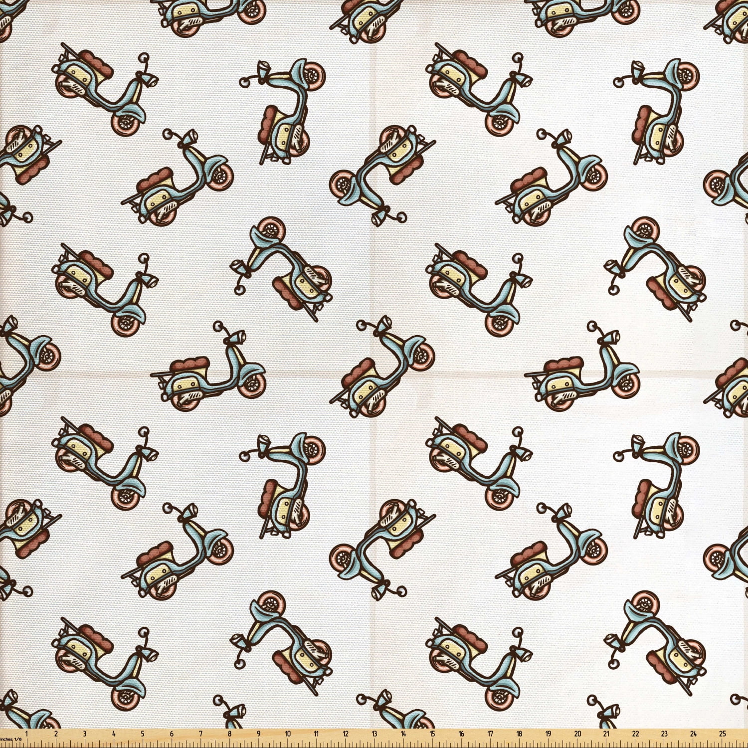 Motorcycle Fabric by The Yard, Retro Style Hand Drawn Deep Deck
