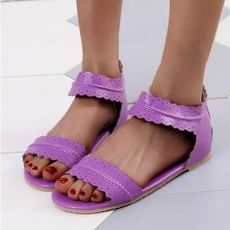 

PhoneSoap Large Flat Women s Sandals Vintage Lace Open Toe Zipper Roman Shoes Purple