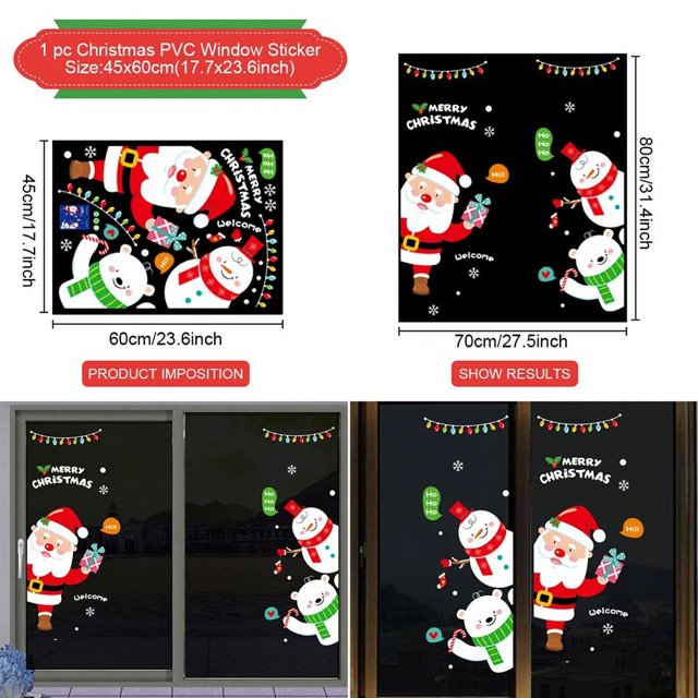QIFU-pegatina de pared de Feliz Navidad para el hogar, decoración de vidrio para ventana, sala de estar, pegatinas de Feliz Año Nuevo, 2023, 2024