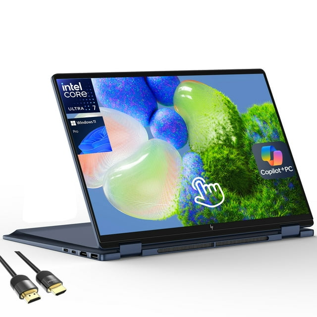 HP OmniBook X Flip Ordinateur Portable 2-en-1, 14 Pouces Écran Tactile 2K, Intel Core Ultra 7, Arc 140V GPU Copilot+ Pc, 16 Go RAM 2 To SSD, Thunderbolt 4, Câble HDMI, Version US KB, Win 11 Pro, Bleu Atmosphérique