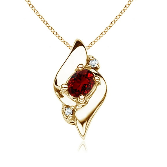 ANGARA Lab Grown Shell Style Oval Ruby and Lab Diamond Pendant for Women in 14K Yellow Gold (Size-4x3mm) | July Birthstone, Birthday, Anniversary, Jewelry Gift for Women | Lab-Grown Ruby Necklace