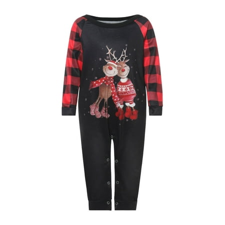 

Christmas Family Pajamas Set Cartoon Deer Print Long Sleeve O-Neck T-Shirt+Plaid Print Trousers