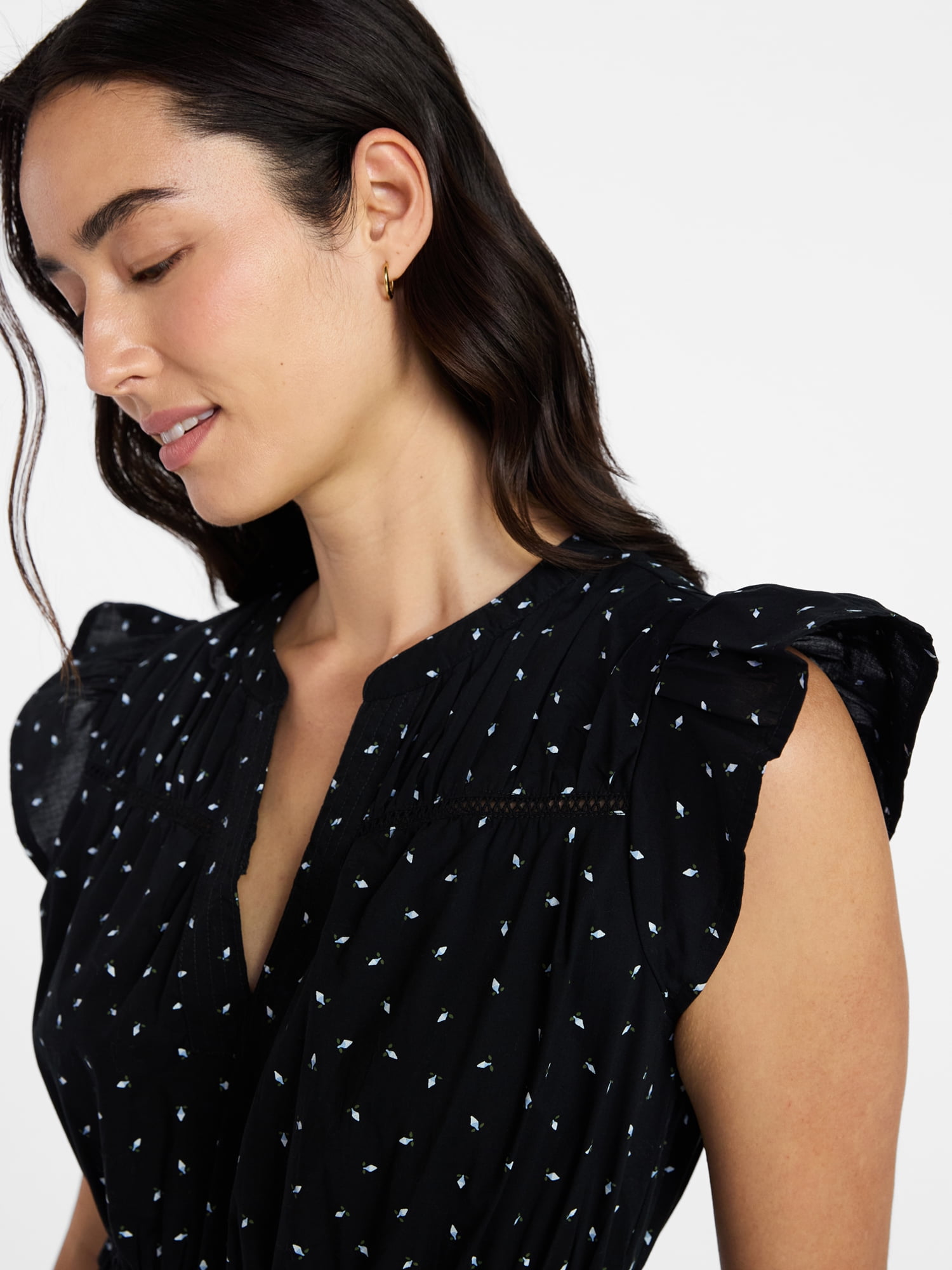 Time and Tru Women's Cotton Flutter Sleeve Mini Dress, Sizes XS-XXXL