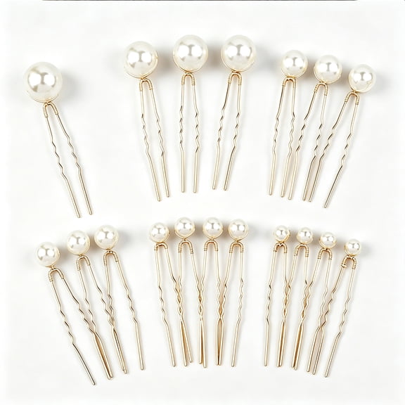 18 Pcs Pearl U‑Shaped Hair Pins Set, Bridal Hair Accessories, Vintage Pearl Hair Forks for Wedding Prom Updo Hairstyle, Gold & Silver