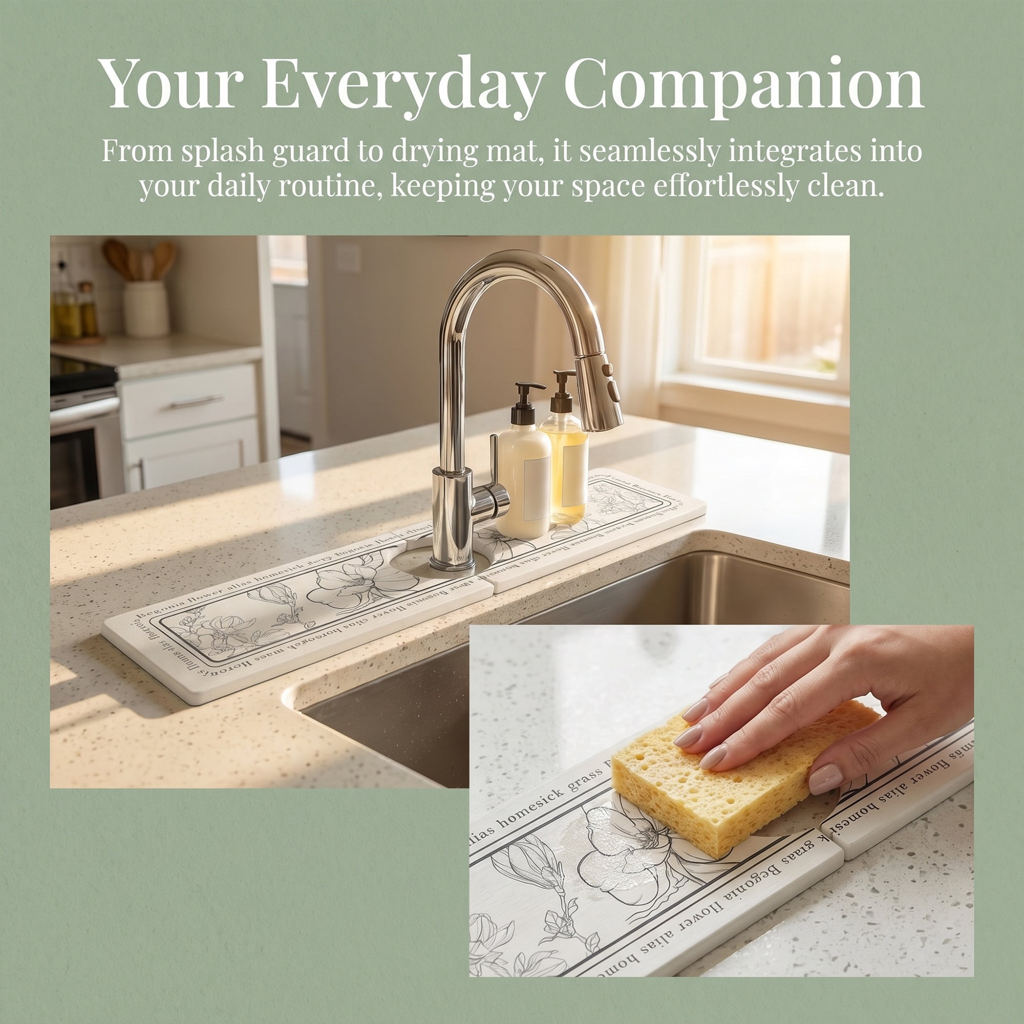 Unique Bargains Faucet Mat Versatile Kitchen Sink Mat for Home Flower 15.7*3.9 in