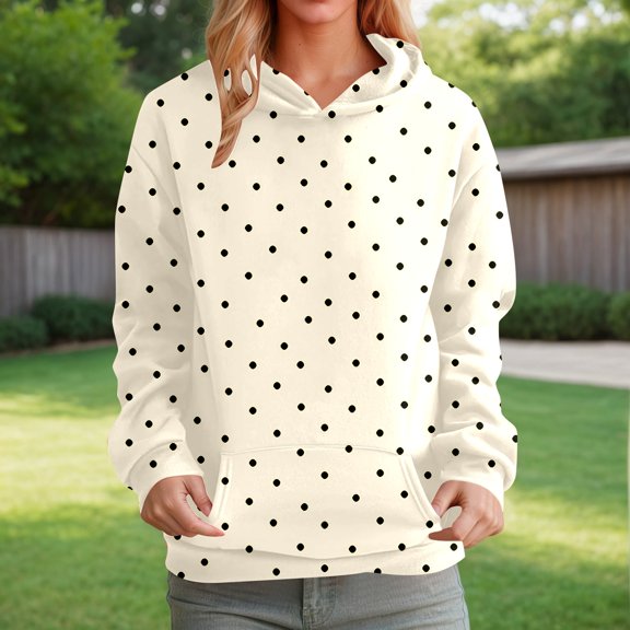 Womens Hoodie Beige Women's Polka Dot Print Hoodie Casual Loose Everyday Comfort Top Womens Sweatshirt L