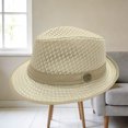 thumbnail image 5 of Men Women Summer Straw Pie Hat Boater Derby Fedora Sun Hats Straw Panama Hat Fedora Beach Sunhats Hats Costume Beige Free Size, 5 of 5
