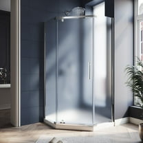 Sunny Shower Neo-angle Shower Enclosure Frameless Corner Shower Door in Chrome Finish with Shower Base