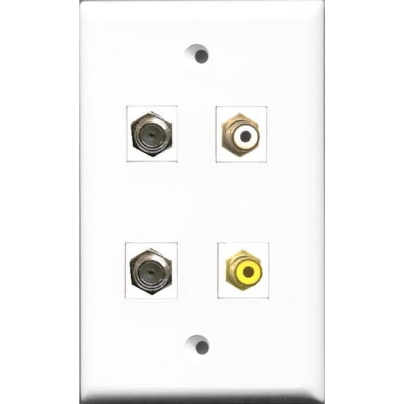 RiteAV 1 Port RCA White and 1 Port RCA Yellow 2 Port Coax Cable TV- F-Type Wall Plate