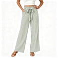 thumbnail image 5 of Karymi Women's Shorts Vertical Striped Long Wide Leg Pants, Ruffled Elastic Drawstring High Waist Trousers with Casual Patch Pocket Capri Pants for Women, 5 of 5