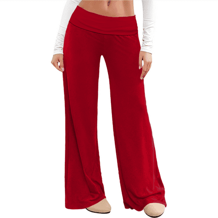 Womens Sweatpants Fold Over Cotton Flare Soft Yoga Workout Casual Wide Leg Sweatpants Women Red M