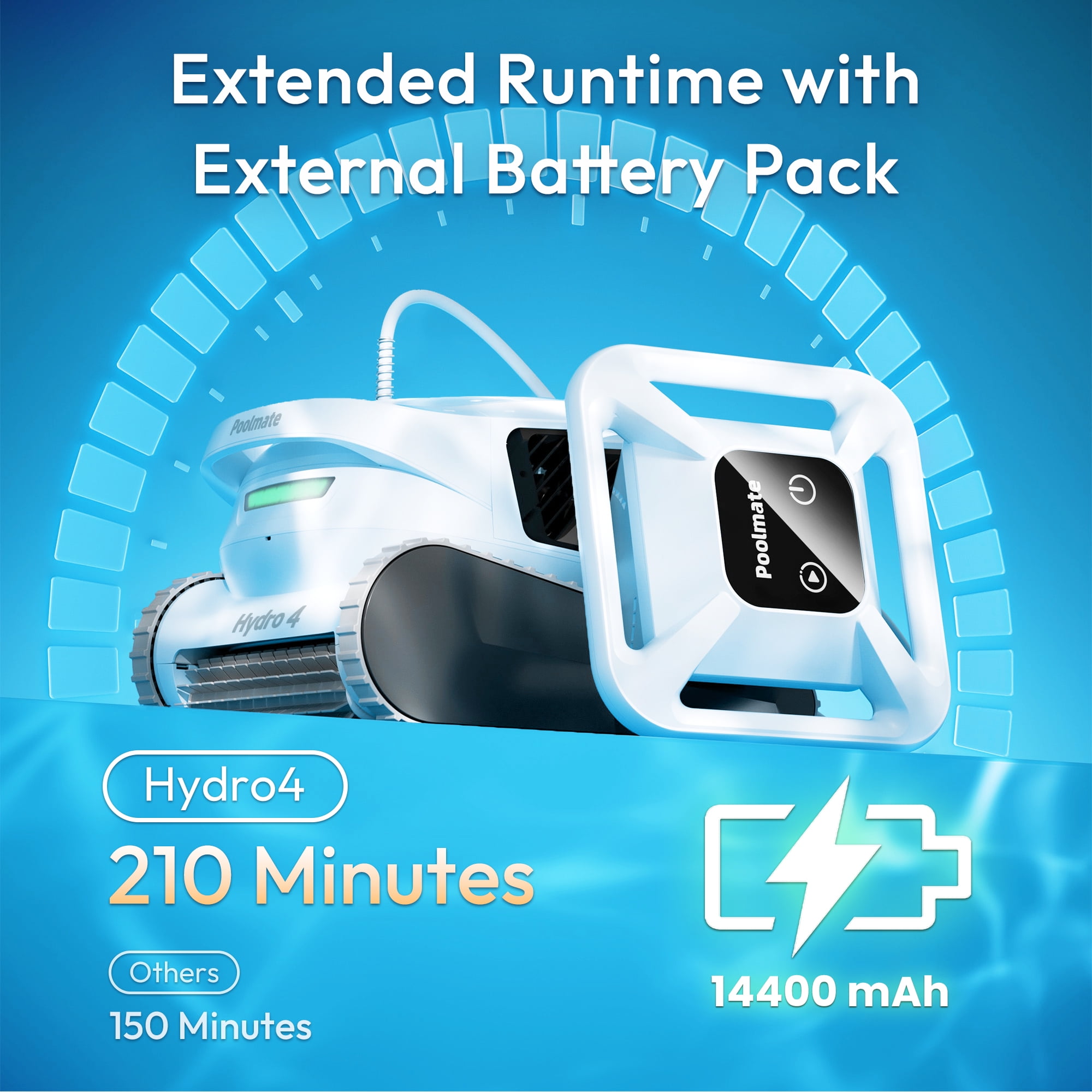 Hydro 4 Cordless Robotic Pool Cleaner,Pool Vacuum for Inground Aboveground Pools, 4.1L Filter Basket, Floor Wall Waterline Cleaning, Pool Cleaner Robot Ideal for Pools up to 50 FT in Length