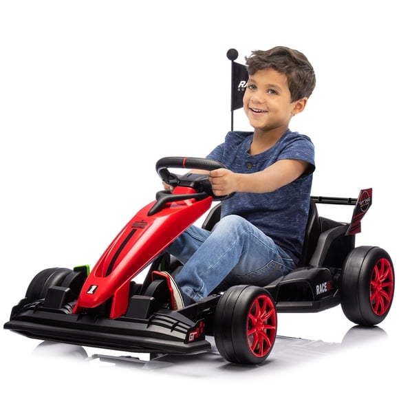 24V Electric Drift Go Kart for Kids Ages 6-12, 7.5 MPH Motorized Ride On Drifting Car with Adjustable Seat and Silent Wheels, 135 lbs Capacity, Red/White/Pink/Green/Blue