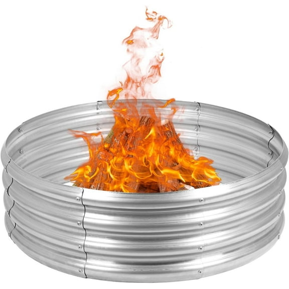 SLSRFD 36" Round Galvanized Steel Fire Pit Ring, Outdoor Fire Ring for Backyard, Camping, Bonfires, Easy Assembly, 0.5mm Thick