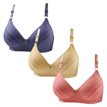 Gnurob Womens Plus Size Bralettes With Support  3 Pack No Underwire Padded Bra Lace Push Up Brassiere Comfort Breathable Bras Hide Back Fat Bralette for Women Clearance Saving A04-Blue Medium