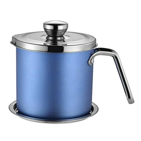 

Stainless Steel Oil Container W/Strainer &Lid Comfortable Handle - Blue 1.6L