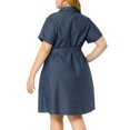 thumbnail image 3 of Unique Bargains Juniors' Plus Size Wrap Belted High Waist Chambray Dress 2X Dark Blue, 3 of 7