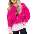 thumbnail image 3 of lcziwo Christmas Cute Hoodies for Teen Girls Trendy Preppy Hooded Sweatshirts Oversized Long Sleeve Shirts Winter Clothes, Hot Pink, 110, 3 of 7